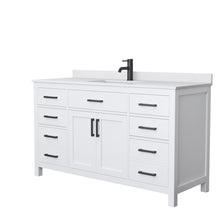 Load image into Gallery viewer, Wyndham Beckett 60 Inch Single Bathroom Vanity in White, White Cultured Marble Countertop, Undermount Square Sink, Matte Black Trim- Wyndham