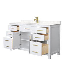 Load image into Gallery viewer, Wyndham Beckett 60 Inch Single Bathroom Vanity in White, Carrara Cultured Marble Countertop, Undermount Square Sink, Brushed Gold Trim- Wyndham