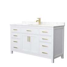 Load image into Gallery viewer, Wyndham Beckett 60 Inch Single Bathroom Vanity in White, Carrara Cultured Marble Countertop, Undermount Square Sink, Brushed Gold Trim- Wyndham