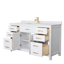 Load image into Gallery viewer, Wyndham Beckett 60 Inch Single Bathroom Vanity in White, White Cultured Marble Countertop, Undermount Square Sink, Brushed Gold Trim- Wyndham