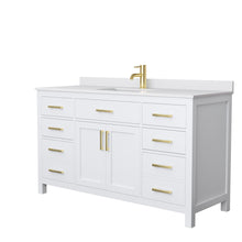 Load image into Gallery viewer, Wyndham Beckett 60 Inch Single Bathroom Vanity in White, White Cultured Marble Countertop, Undermount Square Sink, Brushed Gold Trim- Wyndham