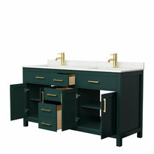 Load image into Gallery viewer, Wyndham Beckett 66 Inch Double Bathroom Vanity in Green, Carrara Cultured Marble Countertop, Undermount Square Sinks, Brushed Gold Trim- Wyndham