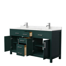 Load image into Gallery viewer, Wyndham Beckett 66 Inch Double Bathroom Vanity in Green, Carrara Cultured Marble Countertop, Undermount Square Sinks, Brushed Nickel Trim- Wyndham
