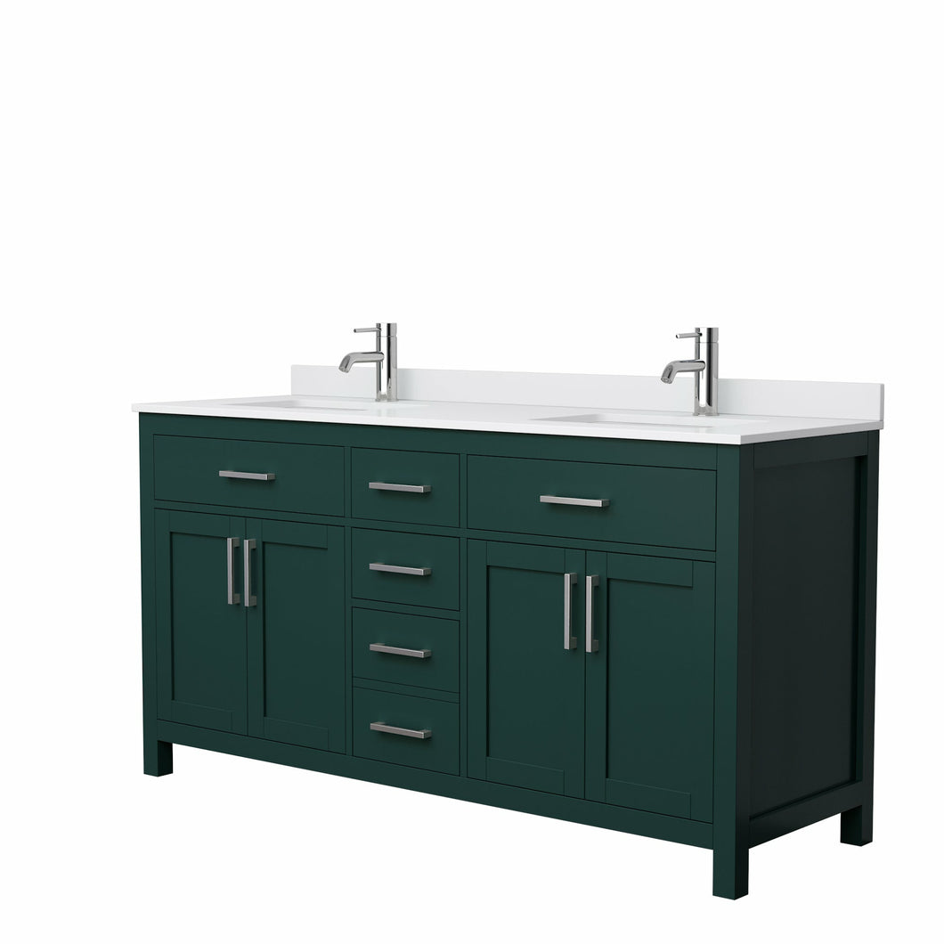Wyndham Beckett 66 Inch Double Bathroom Vanity in Green, White Cultured Marble Countertop, Undermount Square Sinks, Brushed Nickel Trim- Wyndham