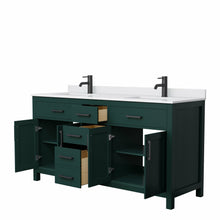 Load image into Gallery viewer, Wyndham Beckett 66 Inch Double Bathroom Vanity in Green, White Cultured Marble Countertop, Undermount Square Sinks, Matte Black Trim- Wyndham