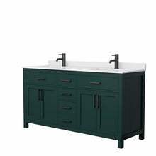 Load image into Gallery viewer, Wyndham Beckett 66 Inch Double Bathroom Vanity in Green, White Cultured Marble Countertop, Undermount Square Sinks, Matte Black Trim- Wyndham