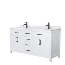 Load image into Gallery viewer, Wyndham Beckett 66 Inch Double Bathroom Vanity in White, White Cultured Marble Countertop, Undermount Square Sinks, Matte Black Trim- Wyndham