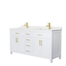 Load image into Gallery viewer, Wyndham Beckett 66 Inch Double Bathroom Vanity in White, Carrara Cultured Marble Countertop, Undermount Square Sinks, Brushed Gold Trim- Wyndham