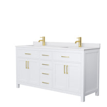 Load image into Gallery viewer, Wyndham Beckett 66 Inch Double Bathroom Vanity in White, White Cultured Marble Countertop, Undermount Square Sinks, Brushed Gold Trim- Wyndham