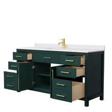 Load image into Gallery viewer, Wyndham Beckett 66 Inch Single Bathroom Vanity in Green, White Cultured Marble Countertop, Undermount Square Sink, Brushed Gold Trim- Wyndham