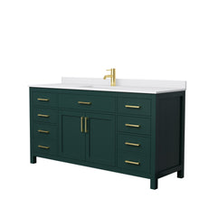 Load image into Gallery viewer, Wyndham Beckett 66 Inch Single Bathroom Vanity in Green, White Cultured Marble Countertop, Undermount Square Sink, Brushed Gold Trim- Wyndham