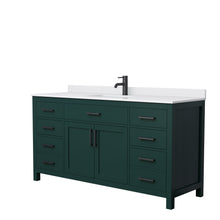 Load image into Gallery viewer, Wyndham Beckett 66 Inch Single Bathroom Vanity in Green, White Cultured Marble Countertop, Undermount Square Sink, Matte Black Trim- Wyndham