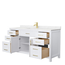 Load image into Gallery viewer, Wyndham Beckett 66 Inch Single Bathroom Vanity in White, Carrara Cultured Marble Countertop, Undermount Square Sink, Brushed Gold Trim- Wyndham