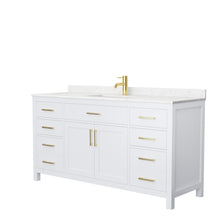 Load image into Gallery viewer, Wyndham Beckett 66 Inch Single Bathroom Vanity in White, Carrara Cultured Marble Countertop, Undermount Square Sink, Brushed Gold Trim- Wyndham