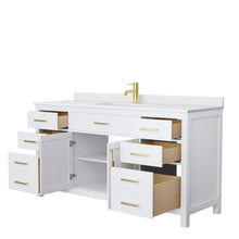Load image into Gallery viewer, Wyndham Beckett 66 Inch Single Bathroom Vanity in White, White Cultured Marble Countertop, Undermount Square Sink, Brushed Gold Trim- Wyndham