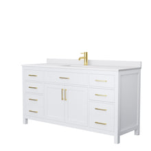 Load image into Gallery viewer, Wyndham Beckett 66 Inch Single Bathroom Vanity in White, White Cultured Marble Countertop, Undermount Square Sink, Brushed Gold Trim- Wyndham