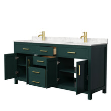 Load image into Gallery viewer, Wyndham Beckett 72 Inch Double Bathroom Vanity in Green, Carrara Cultured Marble Countertop, Undermount Square Sinks, Brushed Gold Trim- Wyndham