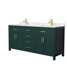 Load image into Gallery viewer, Wyndham Beckett 72 Inch Double Bathroom Vanity in Green, Carrara Cultured Marble Countertop, Undermount Square Sinks, Brushed Gold Trim- Wyndham