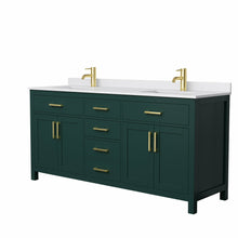 Load image into Gallery viewer, Wyndham Beckett 72 Inch Double Bathroom Vanity in Green, White Cultured Marble Countertop, Undermount Square Sinks, Brushed Gold Trim- Wyndham