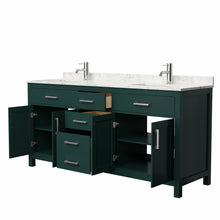 Load image into Gallery viewer, Wyndham Beckett 72 Inch Double Bathroom Vanity in Green, Carrara Cultured Marble Countertop, Undermount Square Sinks, Brushed Nickel Trim- Wyndham