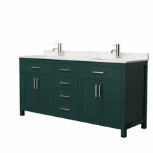 Load image into Gallery viewer, Wyndham Beckett 72 Inch Double Bathroom Vanity in Green, Carrara Cultured Marble Countertop, Undermount Square Sinks, Brushed Nickel Trim- Wyndham