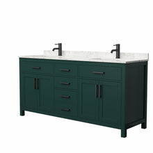 Load image into Gallery viewer, Wyndham Beckett 72 Inch Double Bathroom Vanity in Green, Carrara Cultured Marble Countertop, Undermount Square Sinks, Matte Black Trim- Wyndham