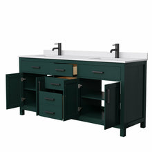 Load image into Gallery viewer, Wyndham Beckett 72 Inch Double Bathroom Vanity in Green, White Cultured Marble Countertop, Undermount Square Sinks, Matte Black Trim- Wyndham