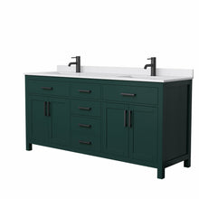 Load image into Gallery viewer, Wyndham Beckett 72 Inch Double Bathroom Vanity in Green, White Cultured Marble Countertop, Undermount Square Sinks, Matte Black Trim- Wyndham