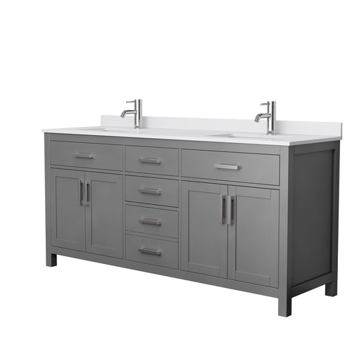 Wyndham Beckett 72 Inch Double Bathroom Vanity in Dark Gray, White Cultured Marble Countertop, Undermount Square Sinks, No Mirror- Wyndham
