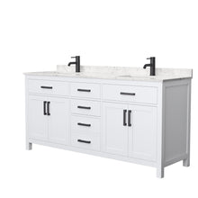 Load image into Gallery viewer, Wyndham Beckett 72 Inch Double Bathroom Vanity in White, Carrara Cultured Marble Countertop, Undermount Square Sinks, Matte Black Trim- Wyndham