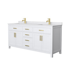 Load image into Gallery viewer, Wyndham Beckett 72 Inch Double Bathroom Vanity in White, White Cultured Marble Countertop, Undermount Square Sinks, Brushed Gold Trim- Wyndham
