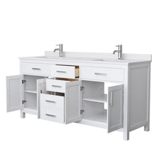 Load image into Gallery viewer, Wyndham Beckett 72 Inch Double Bathroom Vanity in White, White Cultured Marble Countertop, Undermount Square Sinks, No Mirror- Wyndham