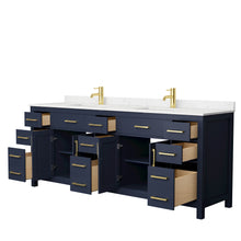 Load image into Gallery viewer, Wyndham Beckett 84 Inch Double Bathroom Vanity in Dark Blue, Carrara Cultured Marble Countertop, Undermount Square Sinks, No Mirror- Wyndham