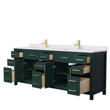 Load image into Gallery viewer, Wyndham Beckett 84 Inch Double Bathroom Vanity in Green, White Cultured Marble Countertop, Undermount Square Sinks, Brushed Gold Trim- Wyndham