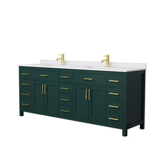 Load image into Gallery viewer, Wyndham Beckett 84 Inch Double Bathroom Vanity in Green, White Cultured Marble Countertop, Undermount Square Sinks, Brushed Gold Trim- Wyndham