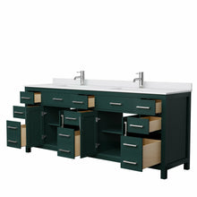 Load image into Gallery viewer, Wyndham Beckett 84 Inch Double Bathroom Vanity in Green, White Cultured Marble Countertop, Undermount Square Sinks, Brushed Nickel Trim- Wyndham