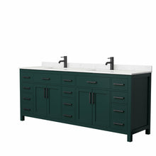 Load image into Gallery viewer, Wyndham Beckett 84 Inch Double Bathroom Vanity in Green, Carrara Cultured Marble Countertop, Undermount Square Sinks, Matte Black Trim- Wyndham