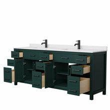Load image into Gallery viewer, Wyndham Beckett 84 Inch Double Bathroom Vanity in Green, White Cultured Marble Countertop, Undermount Square Sinks, Matte Black Trim- Wyndham