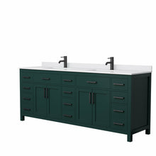 Load image into Gallery viewer, Wyndham Beckett 84 Inch Double Bathroom Vanity in Green, White Cultured Marble Countertop, Undermount Square Sinks, Matte Black Trim- Wyndham