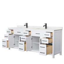 Load image into Gallery viewer, Wyndham Beckett 84 Inch Double Bathroom Vanity in White, Carrara Cultured Marble Countertop, Undermount Square Sinks, Matte Black Trim- Wyndham