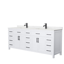 Load image into Gallery viewer, Wyndham Beckett 84 Inch Double Bathroom Vanity in White, Carrara Cultured Marble Countertop, Undermount Square Sinks, Matte Black Trim- Wyndham