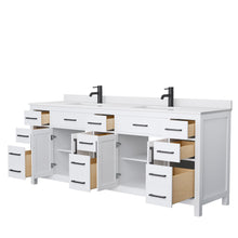 Load image into Gallery viewer, Wyndham Beckett 84 Inch Double Bathroom Vanity in White, White Cultured Marble Countertop, Undermount Square Sinks, Matte Black Trim- Wyndham