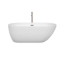 Load image into Gallery viewer, Wyndham Melissa 60 Inch Freestanding Bathtub in White with Floor Mounted Faucet, Drain and Overflow Trim in Brushed Nickel- Wyndham