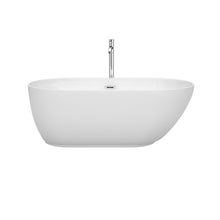 Load image into Gallery viewer, Wyndham Melissa 60 Inch Freestanding Bathtub in White with Floor Mounted Faucet, Drain and Overflow Trim in Polished Chrome- Wyndham