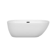 Load image into Gallery viewer, Wyndham Melissa 60 Inch Freestanding Bathtub in White with Matte Black Drain and Overflow Trim- Wyndham