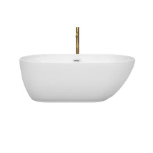 Load image into Gallery viewer, Wyndham Melissa 60 Inch Freestanding Bathtub in White with Polished Chrome Trim and Floor Mounted Faucet in Brushed Gold- Wyndham