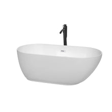 Load image into Gallery viewer, Wyndham Melissa 60 Inch Freestanding Bathtub in White with Shiny White Trim and Floor Mounted Faucet in Matte Black- Wyndham