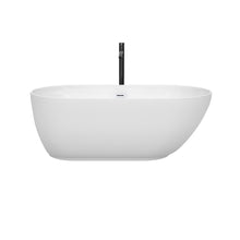 Load image into Gallery viewer, Wyndham Melissa 60 Inch Freestanding Bathtub in White with Shiny White Trim and Floor Mounted Faucet in Matte Black- Wyndham