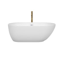 Load image into Gallery viewer, Wyndham Melissa 60 Inch Freestanding Bathtub in White with Shiny White Trim and Floor Mounted Faucet in Brushed Gold- Wyndham