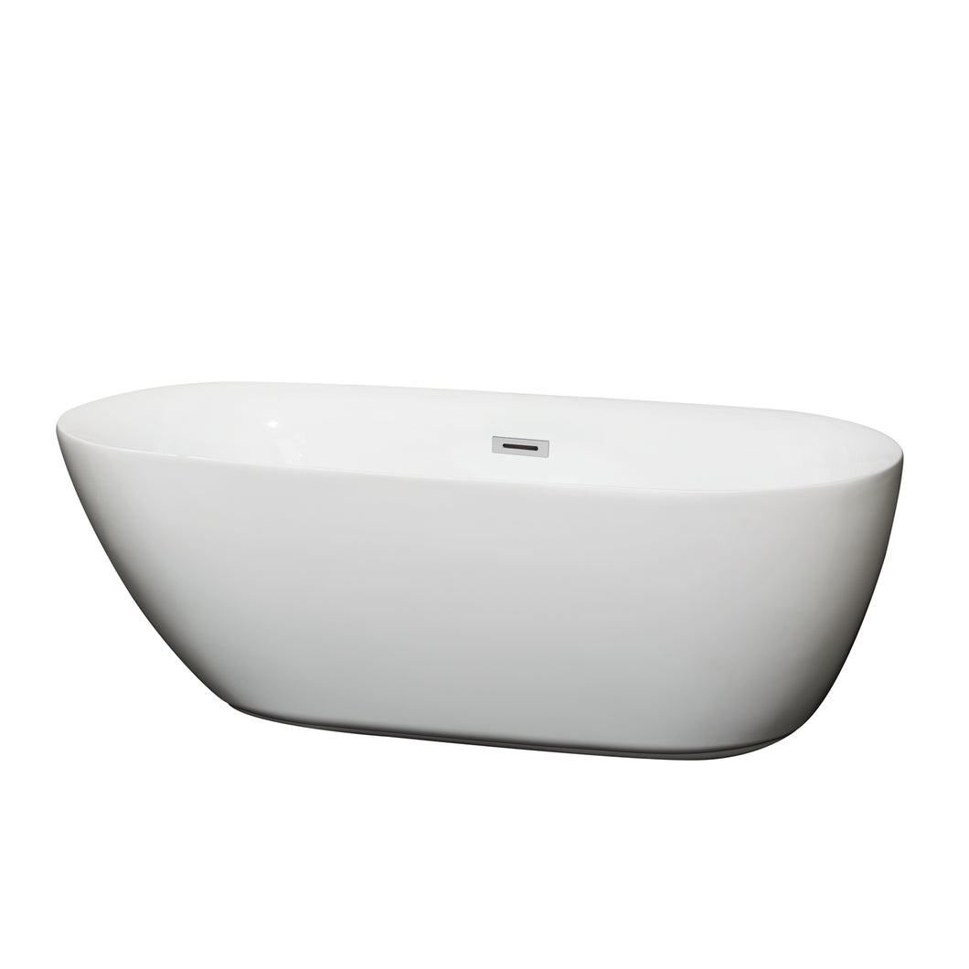 Wyndham Melissa 65 Inch Freestanding Bathtub in White with Polished Chrome Drain and Overflow Trim- Wyndham